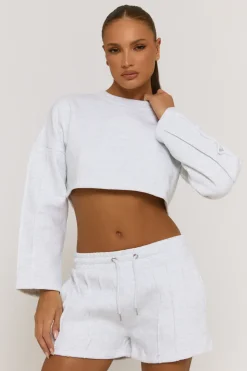 Rebellious Fashion Grey Cropped Sweater and Short Lounge Set - Haisley