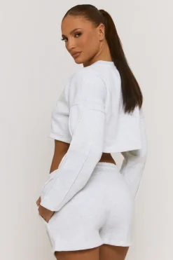 Rebellious Fashion Grey Cropped Sweater and Short Lounge Set - Haisley
