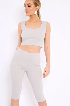 Rebellious Fashion Grey Cropped Top and Leggings Co-Ords - Remini