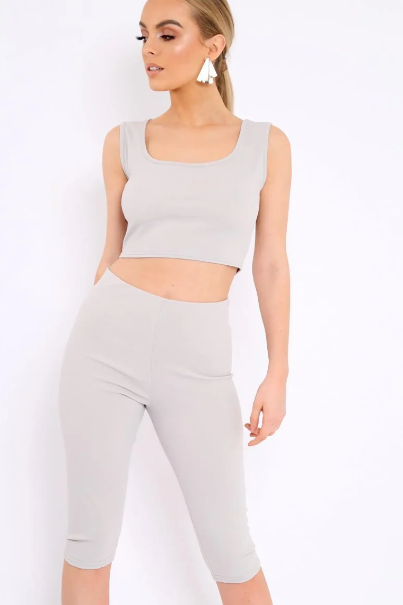 Rebellious Fashion Grey Cropped Top and Leggings Co-Ords - Remini