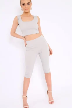Rebellious Fashion Grey Cropped Top and Leggings Co-Ords - Remini