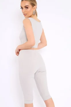 Rebellious Fashion Grey Cropped Top and Leggings Co-Ords - Remini