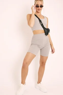 Rebellious Fashion Grey Crop Top and Cycling Shorts Co-ord Set - Frankie