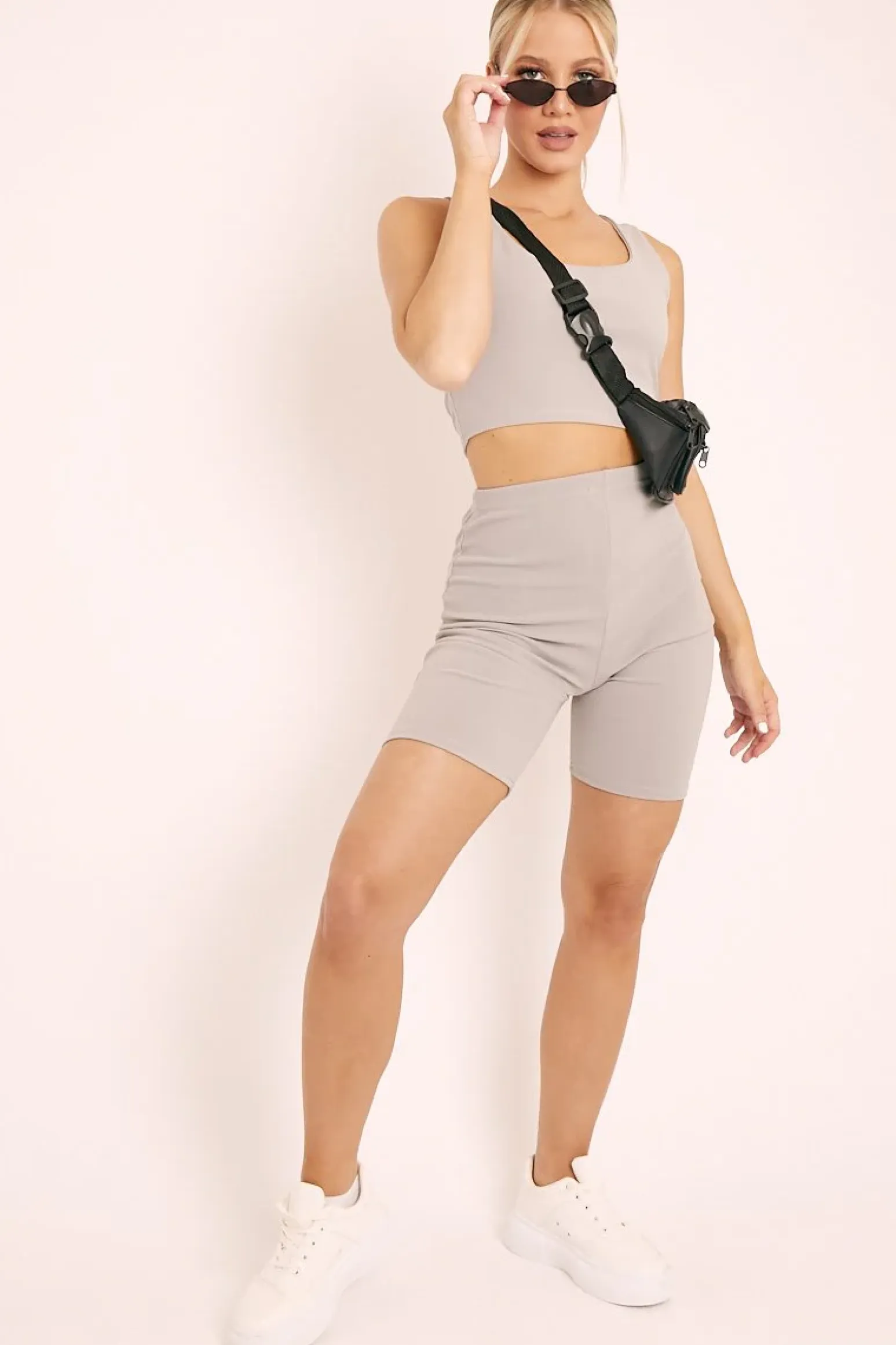 Rebellious Fashion Grey Crop Top and Cycling Shorts Co-ord Set - Frankie