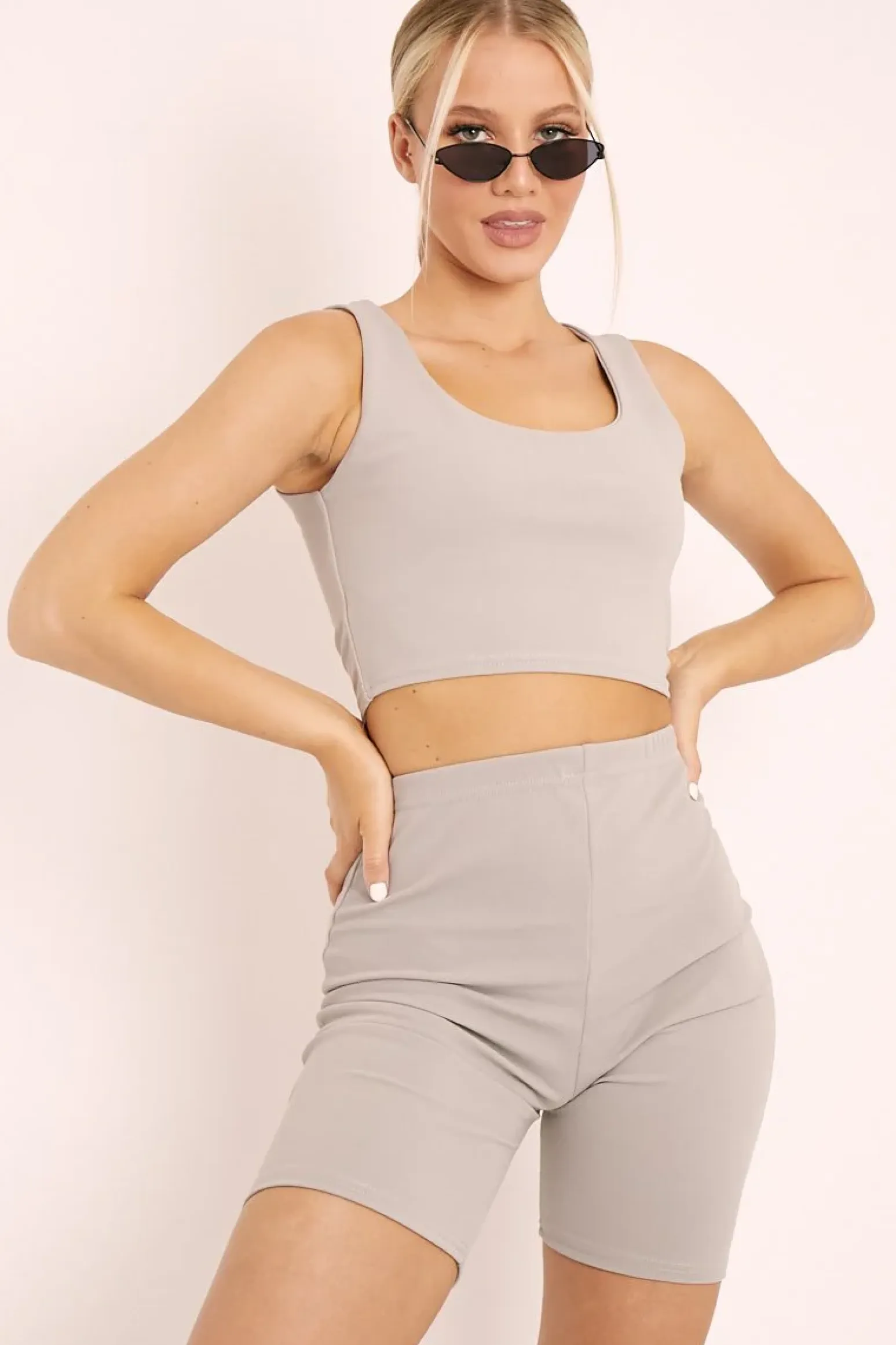 Rebellious Fashion Grey Crop Top and Cycling Shorts Co-ord Set - Frankie