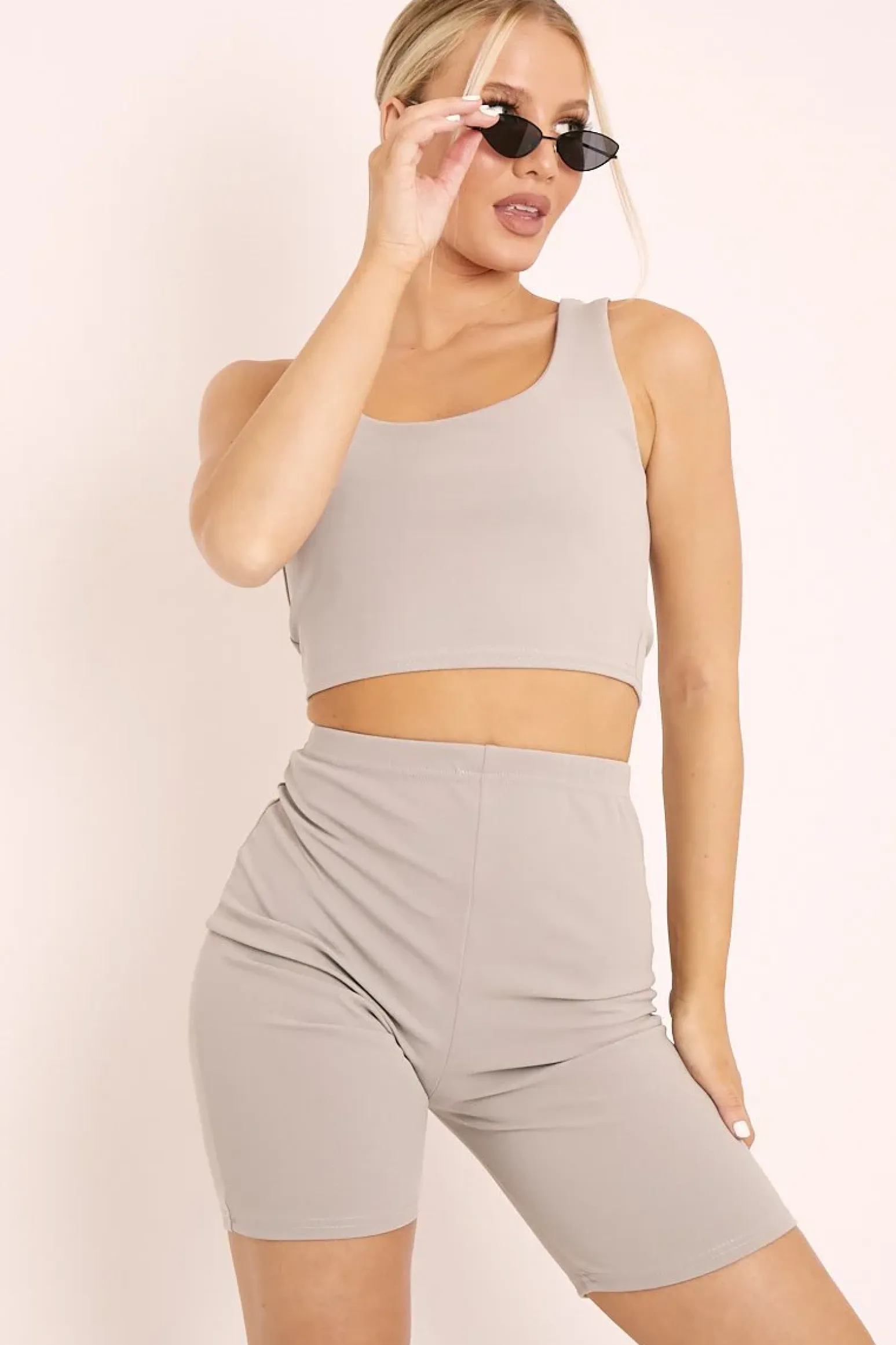 Rebellious Fashion Grey Crop Top and Cycling Shorts Co-ord Set - Frankie