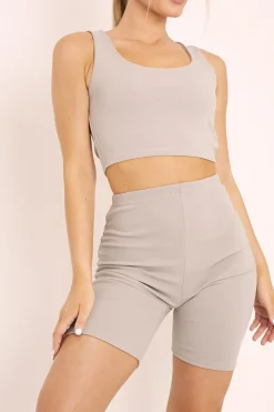 Rebellious Fashion Grey Crop Top and Cycling Shorts Co-ord Set - Frankie