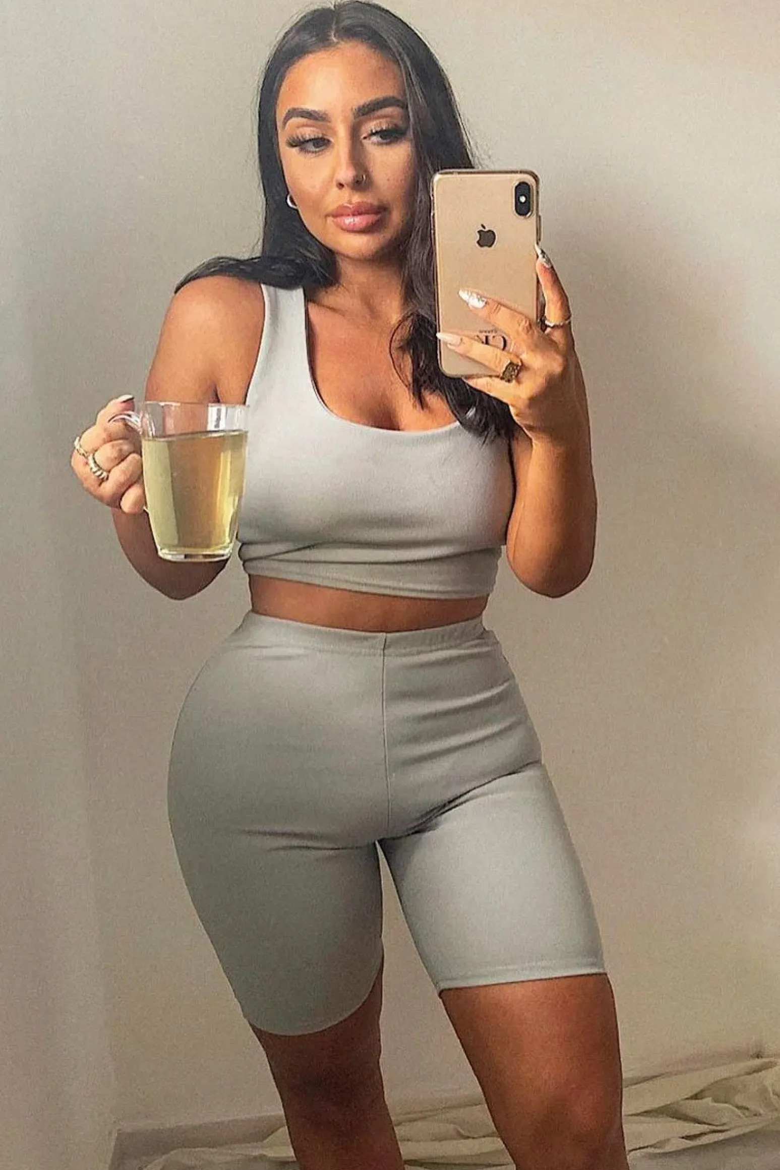 Rebellious Fashion Grey Crop Top and Cycling Shorts Co-ord Set - Frankie