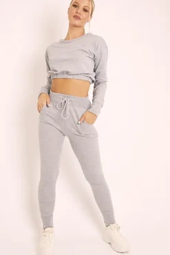 Rebellious Fashion Grey Crop Top and Slim Jogger Loungewear Co-ord Set - Suzy