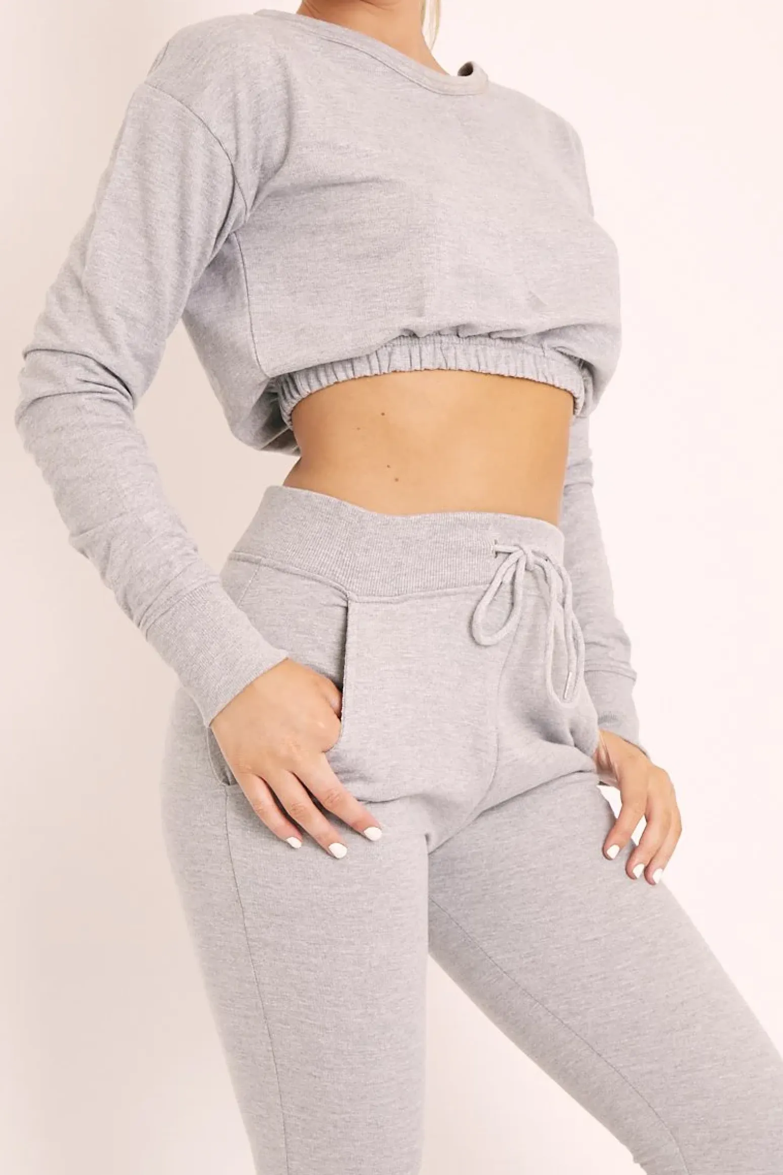 Rebellious Fashion Grey Crop Top and Slim Jogger Loungewear Co-ord Set - Suzy