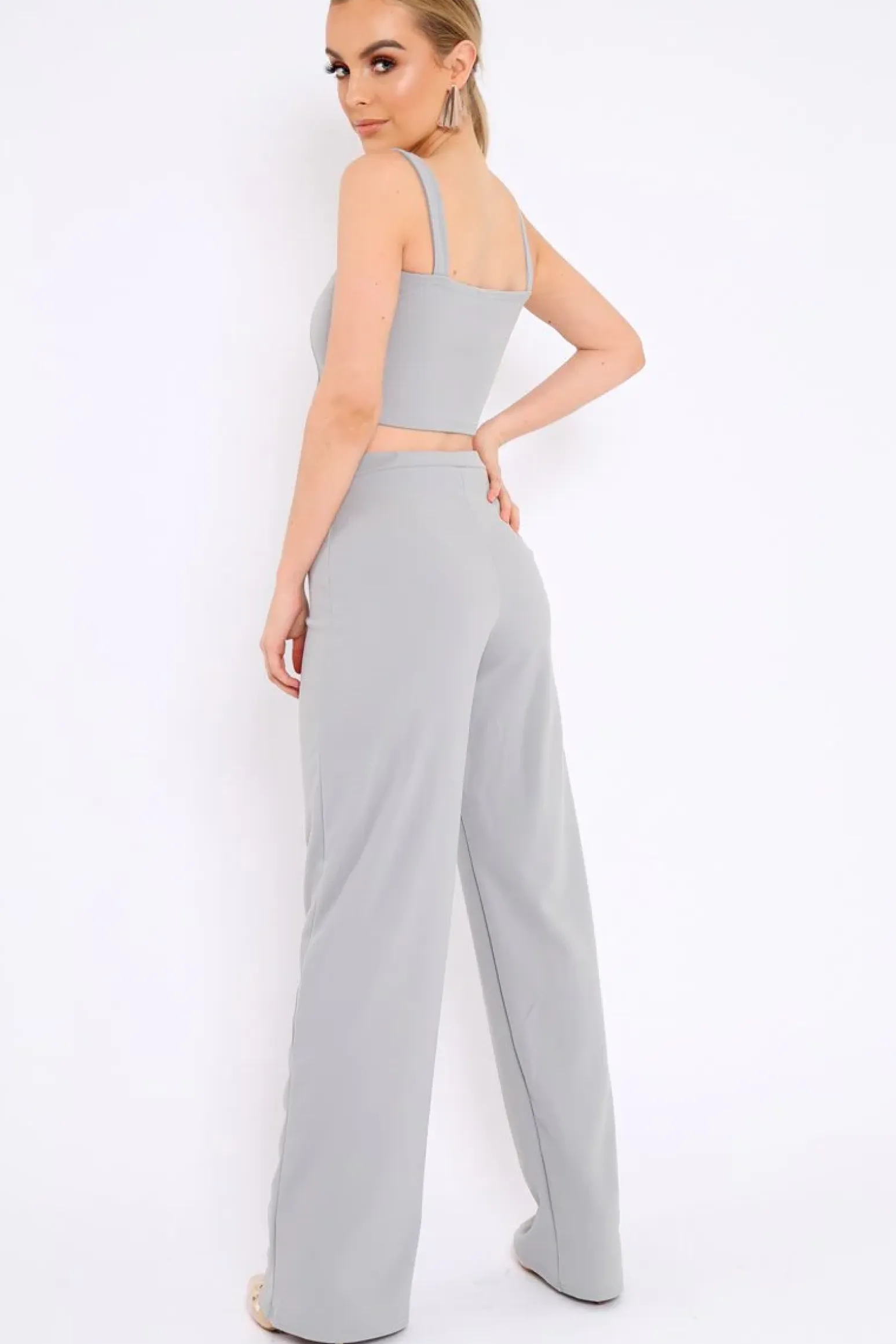 Rebellious Fashion Grey Crop Top and Trousers Co-ord Set - Kimmy