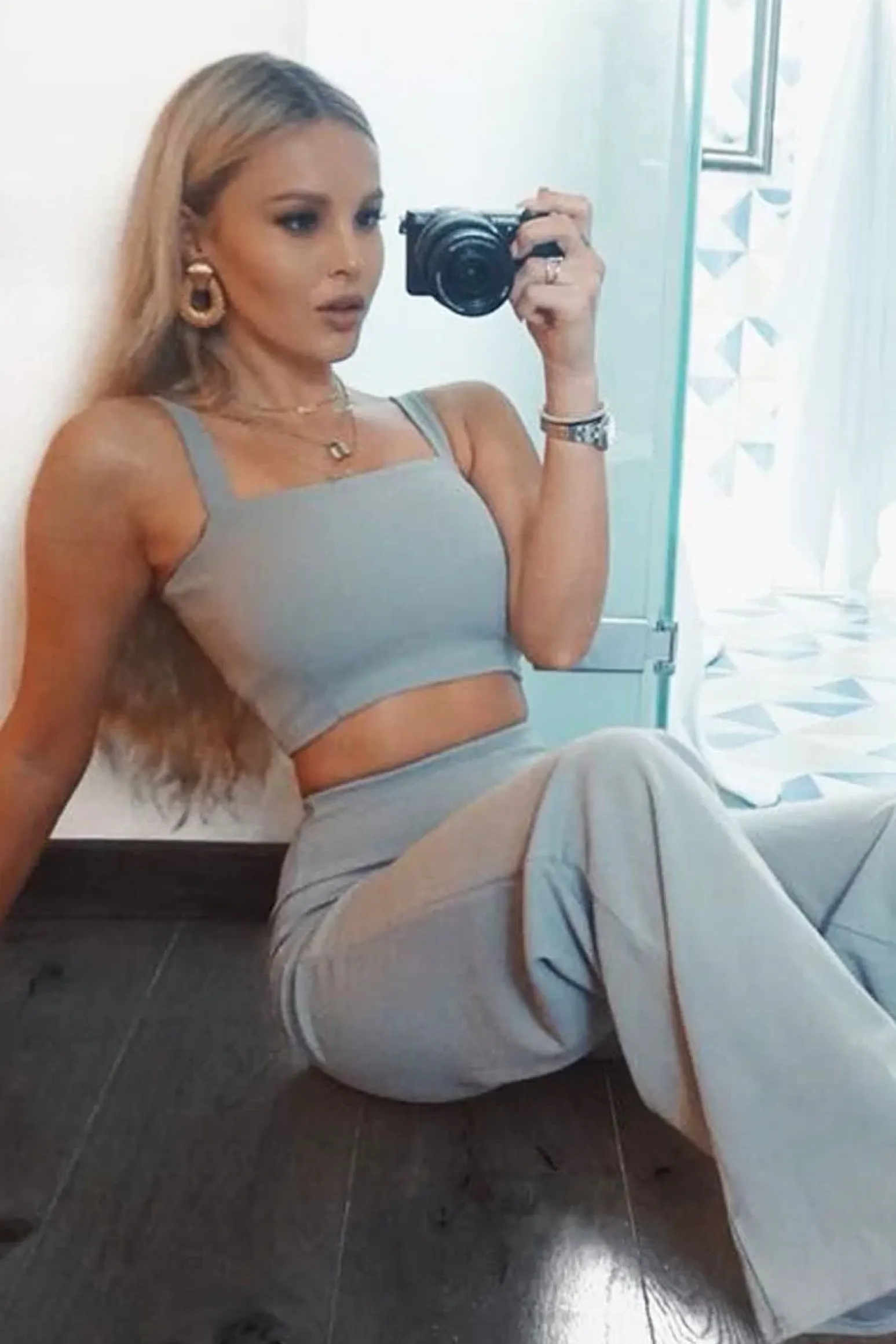Rebellious Fashion Grey Crop Top and Trousers Co-ord Set - Kimmy