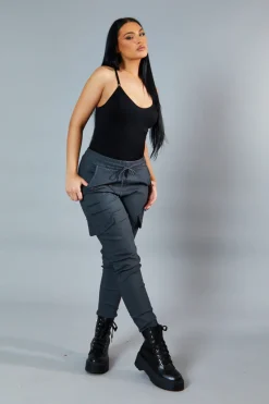 Rebellious Fashion Grey Cuffed Hem Cargo Trousers - Rain