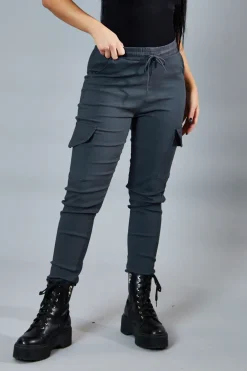 Rebellious Fashion Grey Cuffed Hem Cargo Trousers - Rain