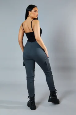 Rebellious Fashion Grey Cuffed Hem Cargo Trousers - Rain