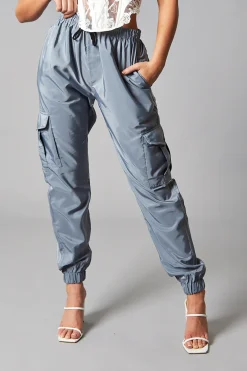 Rebellious Fashion Grey Cuffed Hem Shell Cargo Joggers - Iris