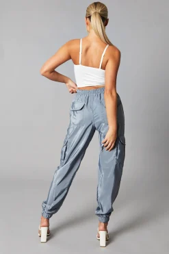 Rebellious Fashion Grey Cuffed Hem Shell Cargo Joggers - Iris