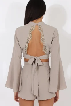 Rebellious Fashion Grey Cut Out Bell Sleeve Co-ord - Leia