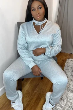 Rebellious Fashion Grey Cut Out Loungewear Set - Adaia