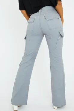 Rebellious Fashion Grey Denim Cargo Trousers - Aileen