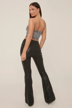 Rebellious Fashion Grey Denim Diamante Embellished Corset Top - Flora