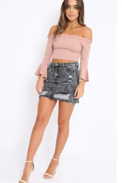 Rebellious Fashion Grey Denim Rip Mini Skirt - Selenia