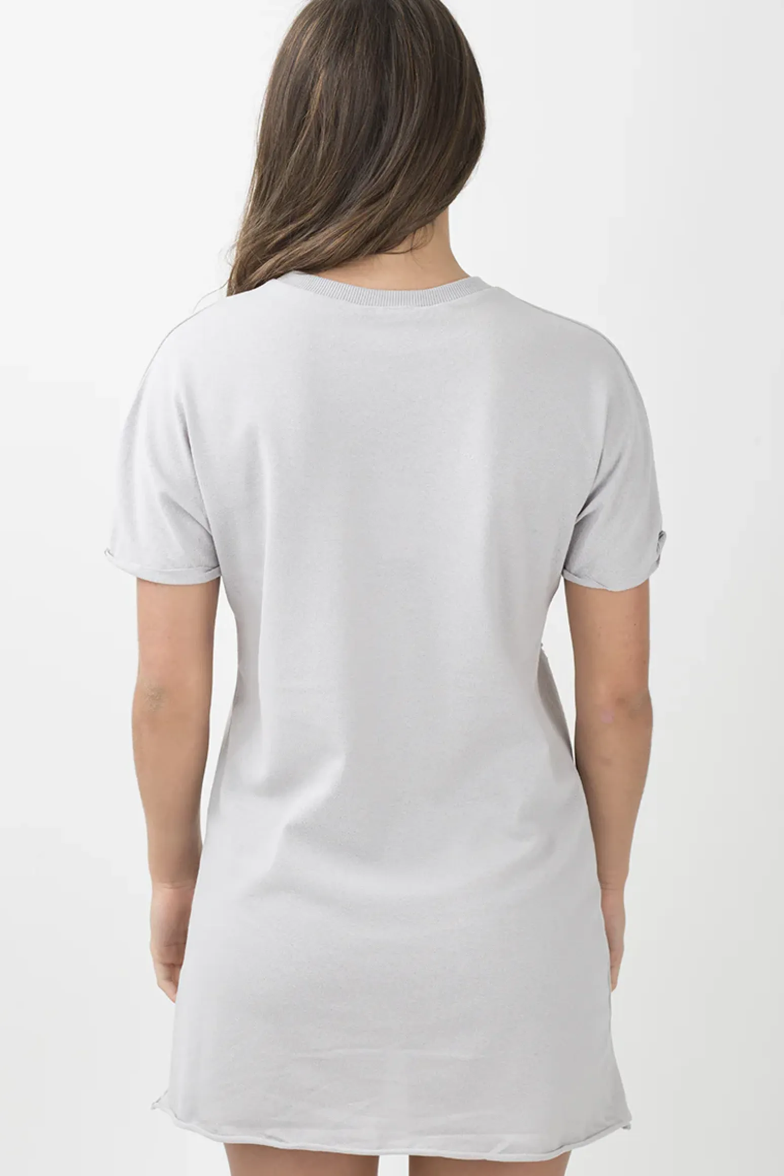 Rebellious Fashion Grey Distressed Badge Detail T Shirt Dress - Kalani
