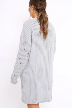 Rebellious Fashion Grey Distressed Cable Knit Jumper Dress - Abea