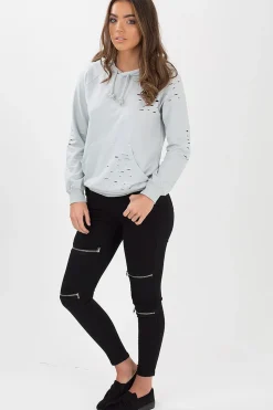 Rebellious Fashion Grey Distressed Hoodie - Kiera