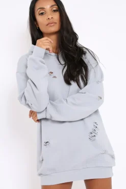 Rebellious Fashion Grey Distressed Oversized Hoodie - Khloe