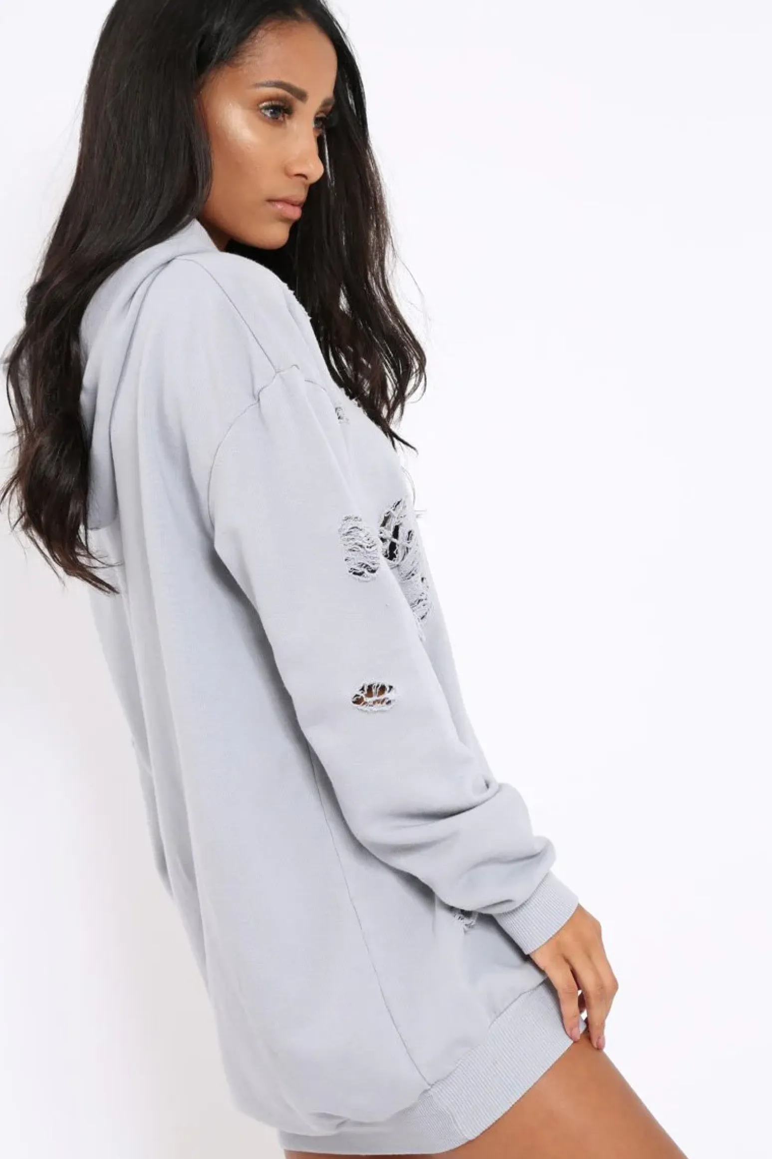 Rebellious Fashion Grey Distressed Oversized Hoodie - Khloe