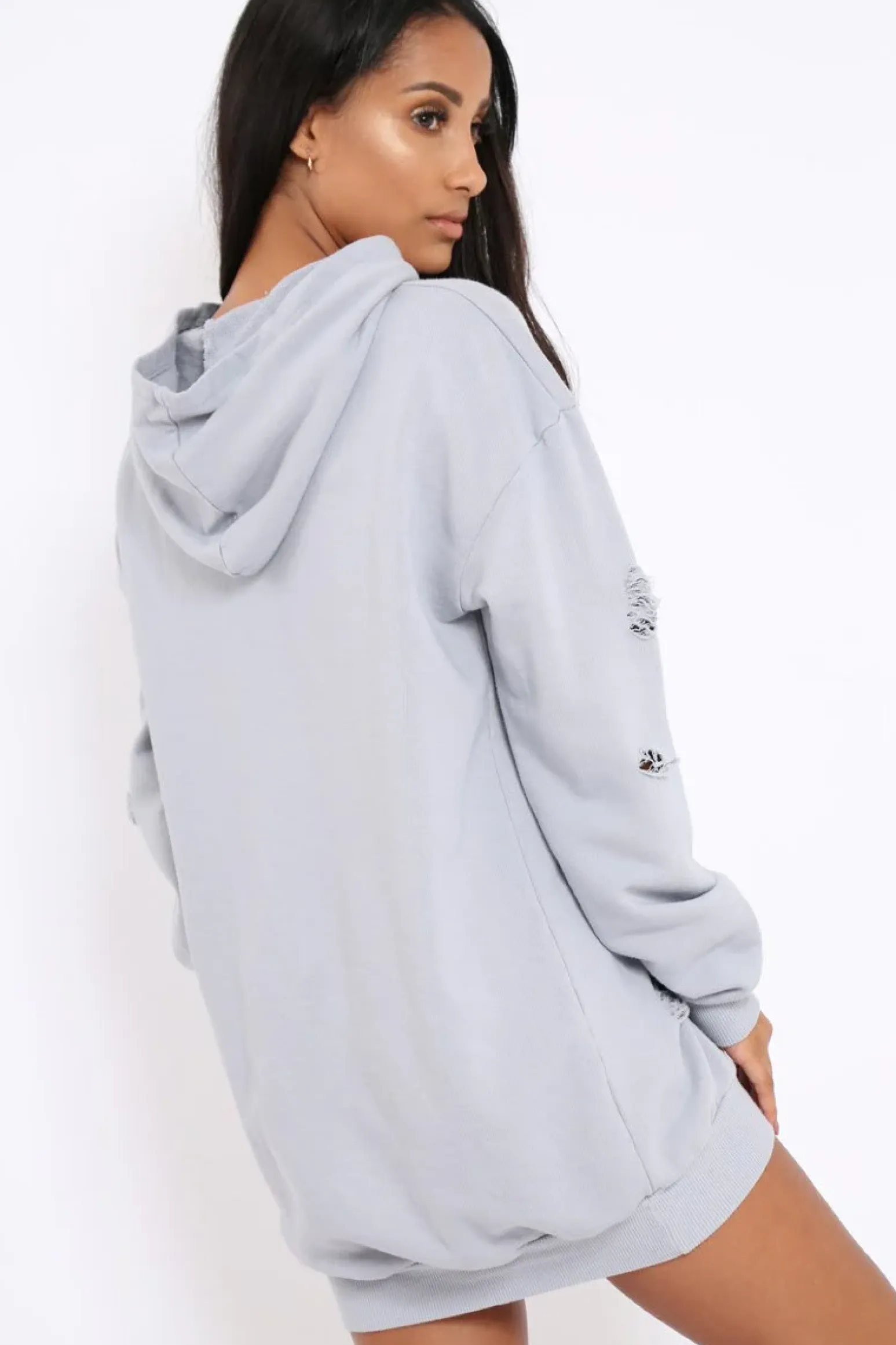 Rebellious Fashion Grey Distressed Oversized Hoodie - Khloe