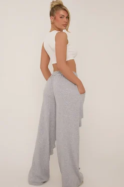 Rebellious Fashion Grey Distressed Ripped Wide Leg Joggers - Emory