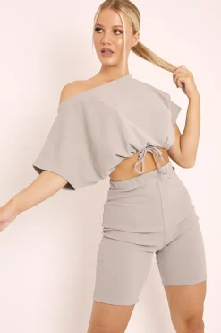 Rebellious Fashion Grey Drawstring Top Cycling Short Loungewear Co-ord - Krissa
