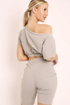Rebellious Fashion Grey Drawstring Top Cycling Short Loungewear Co-ord - Krissa