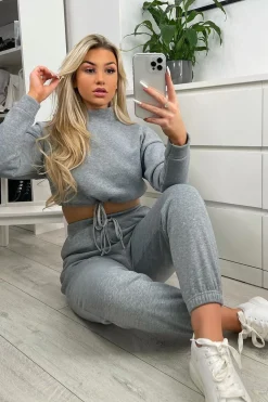 Rebellious Fashion Grey Drawstring Waist Jumper and Joggers Co-ord - Kayla