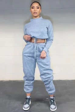 Rebellious Fashion Grey Drawstring Waist Jumper and Joggers Co-ord - Kayla