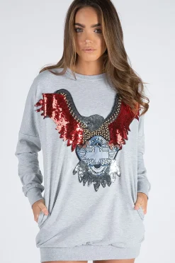 Rebellious Fashion Grey Eagle Jumper Dress - Maria