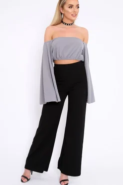 Rebellious Fashion Grey Extreme Flared Sleeved Crop Top - Dalis