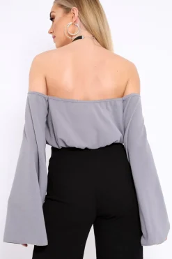 Rebellious Fashion Grey Extreme Flared Sleeved Crop Top - Dalis