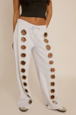 Rebellious Fashion Grey Eyelet Wide Leg Joggers - Serena