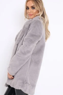 Rebellious Fashion Grey Faux Fur Coat - Kinleigh
