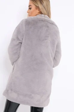 Rebellious Fashion Grey Faux Fur Coat - Kinleigh