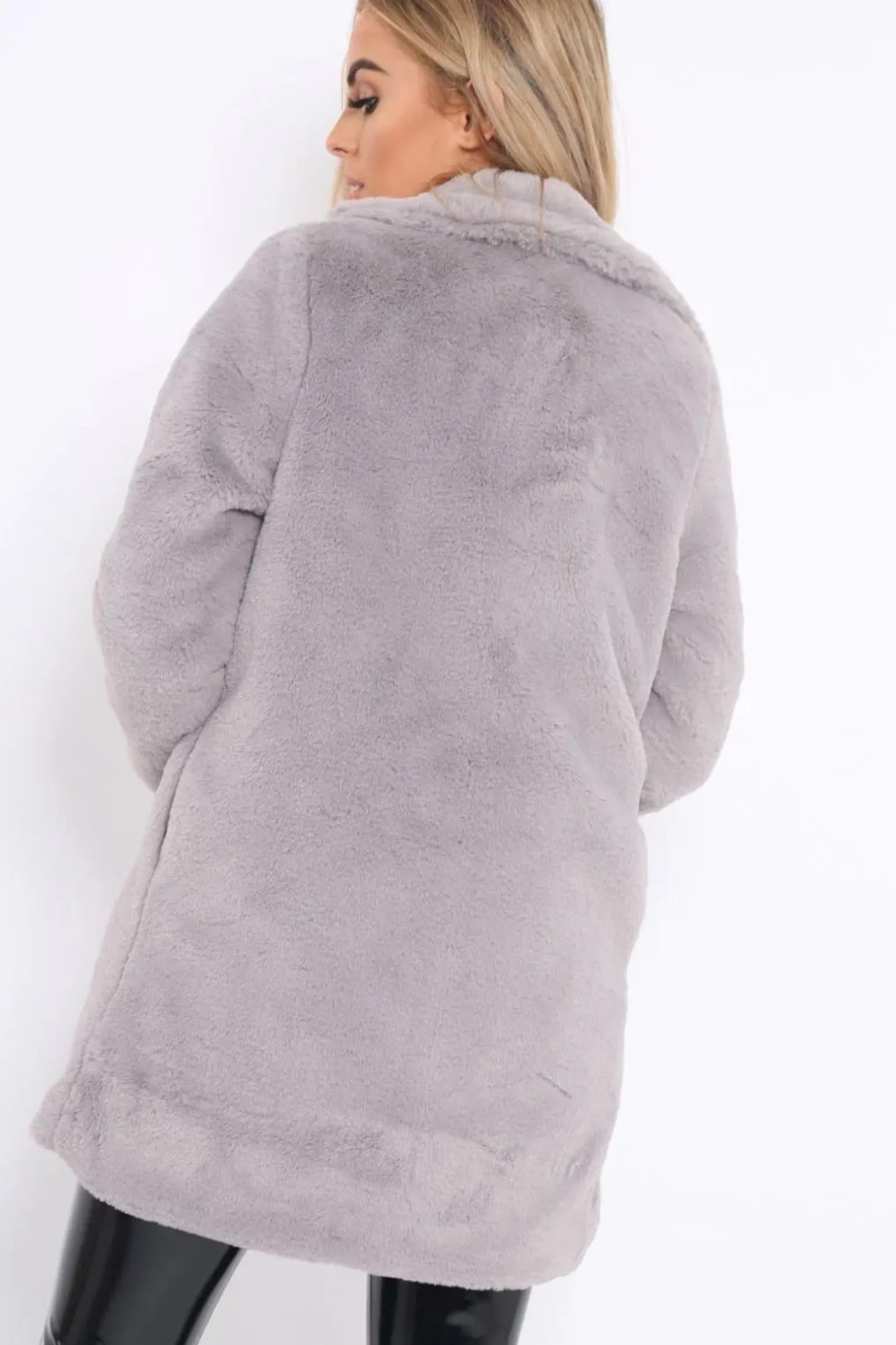 Rebellious Fashion Grey Faux Fur Coat - Kinleigh