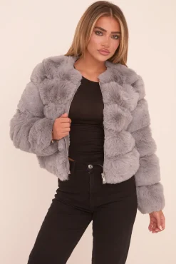 Rebellious Fashion Grey Faux Fur Cropped Coat - Heaven
