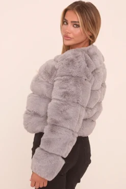 Rebellious Fashion Grey Faux Fur Cropped Coat - Heaven