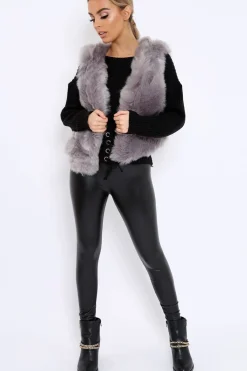 Rebellious Fashion Grey Faux Fur Cropped Gilet - Nadia