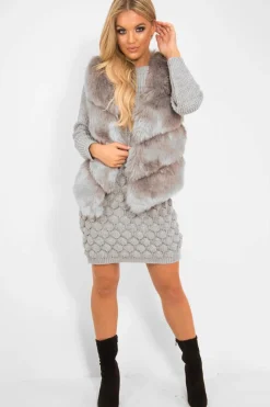 Rebellious Fashion Grey Faux Fur Gilet - Connie