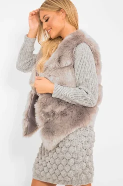Rebellious Fashion Grey Faux Fur Gilet - Connie