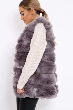 Rebellious Fashion Grey Faux Fur Gilet - Shelby